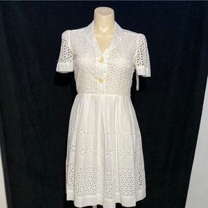 New Jones New York 12 Dress White Roman Holiday Floral Embroider Full Skirt